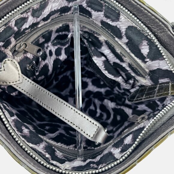 BRIGHTON Pewter Pebble Faux Patent Croc Leather Adjustable Strap Crossbody - Picture 11 of 15